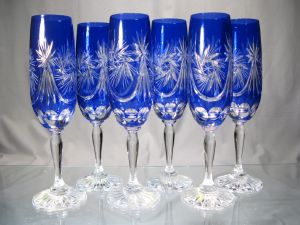 Flutes à Champagne Cristal de Bohème Bleu cobalt decor etoile diamant (coffret de 6) 