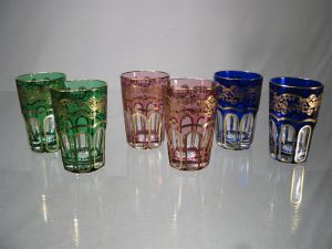 Verres à thé couleur incrusté or 24 carats Cristal de Paris