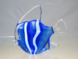 Poisson Bleu et lignes blanches Collection Murano