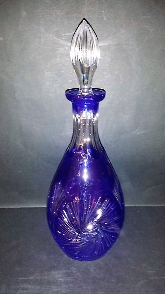 Carafe à vin bleu cobalt en Cristal de Bohème  