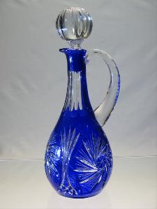 Carafe à vin bleu cobalt avec anse Cristal de Bohème  