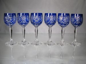 Verres Aperitifs Porto Taille Diamant Cristal Bleu cobalt de Bohème 