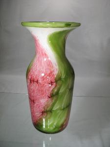 Vase en cristal rose vert pièce unique signée