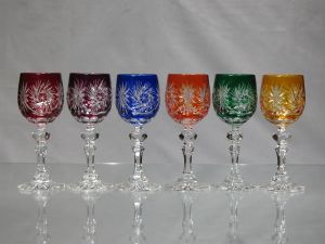 Verres Porto Liqueur sur pied Taille Etoile Diamant Cristal Boheme Couleur 